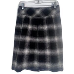 Ann Taylor LOFT Black Plaid 75% Wool Pencil‎ Yoke Skirt Lined Size 4